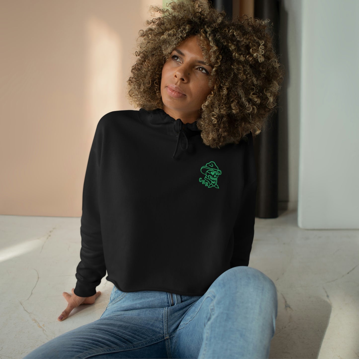 Green 'Keep On Riding' Crop Hoodie